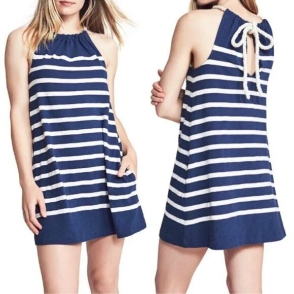 Faherty Nissi Nautical Stripe Rope Neck Mini Dress Blue/White Small - Picture 1 of 11